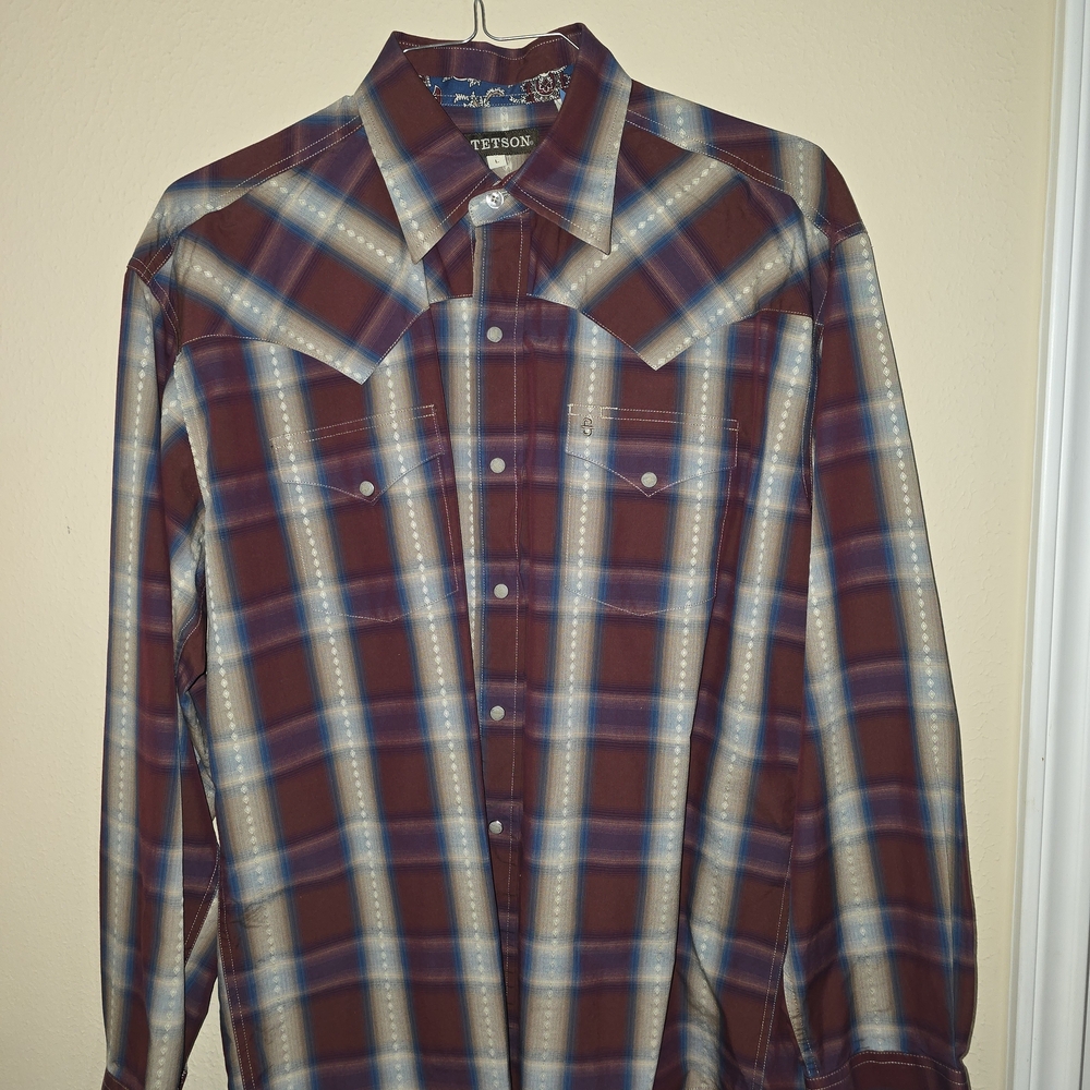 Stetson Men's Plaid Shirt - Brown and Blue